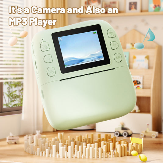 Instant Print Camera for Kids, 1080P HD Digital Video Camera with 10X Digital Zoom, 2.4-inch Screen, Portable MP3 Player, Zero Ink Thermal Paper, Creative DIY Birthday Gift for Boys and Girls