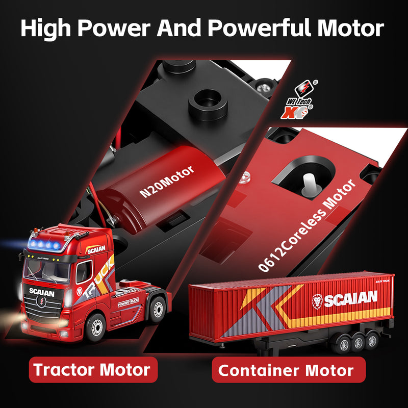 Load image into Gallery viewer, WLtech XK 1:64 Remote Control Container Truck, 2.4G 4WD Mini RC Semi-Tractor Trailer with Detachable Cabinet, 3-Speed Adjustable Drift &amp; Racing Mode, LED Lights, Horn Sound &amp; Type-C Rechargeable
