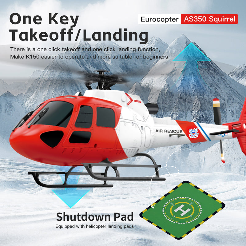 Load image into Gallery viewer, K150 AS350 Squirrel RC Helicopter 4 Channel Flybarless Aileronless Helicopter, One Key Takeoff Landing Beginner RC Helicopter
