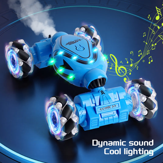 URGENEX RC Car Toys for Boys Girls 6-12, RC Stunt Car 2.4Ghz 4WD Remote Control Car with Lights Music Double Sided Flip 360° Rotate Off-Road, Birthday Xmas Gifts for Kids