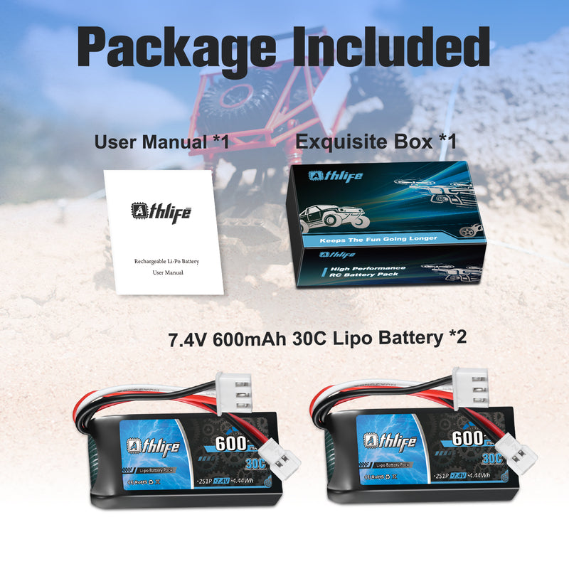 Load image into Gallery viewer, Athlife FCX24 Battery 7.4V 600mAh 30C Lipo Battery with Molex Plug
