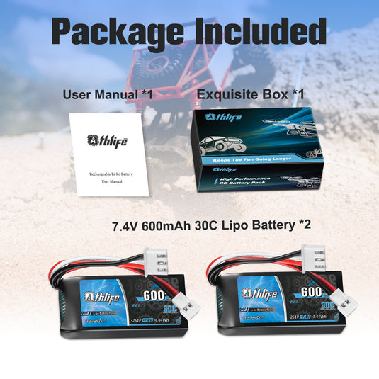 Athlife FCX24 Battery 7.4V 600mAh 30C Lipo Battery with Molex Plug