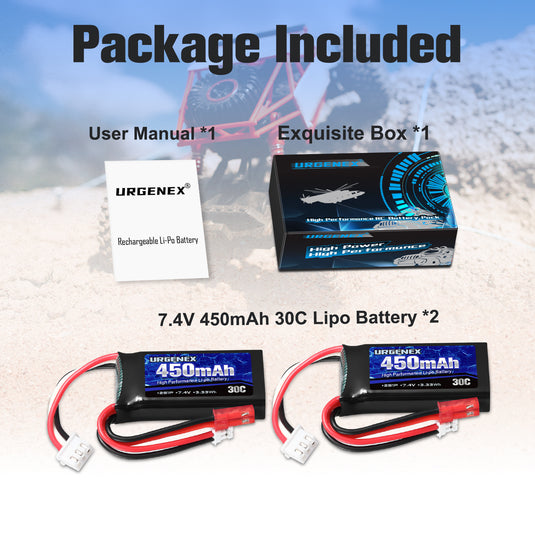 2S 7.4V 30C 450mAh Rechargeable Lipo Battery with JST & PH2.0 Plug Fit for Axial SCX24