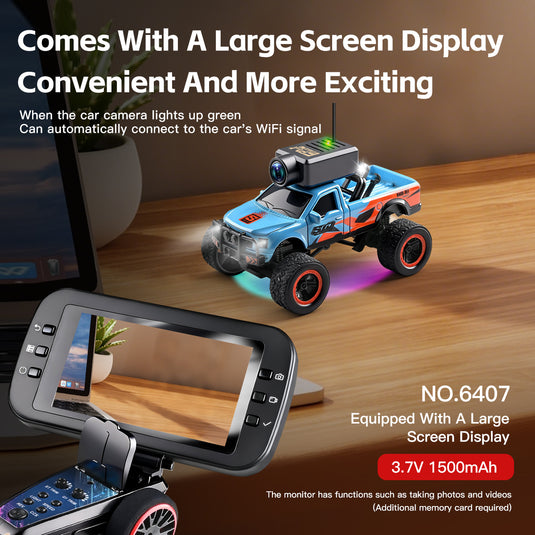 1:64 Mini FPV RC Off-Road Truck with FPV Camera & LCD Screen Remote, 4WD Pocket Remote Control Car, APP Control, 3-Speed Adjustable, All-Terrain Micro Vehicle