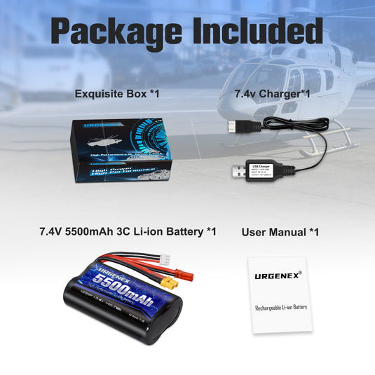 URGENEX TX16S Battery 5500mAh High Capacity 7.4V 2S Li-ion Battery with XT30&JST Dual Plug Fit for Boxer/TX16S Remote Controller, TX18S, RC4GS, RC6GS, TX12 RC Transmitter Compatible with RC Car Truck