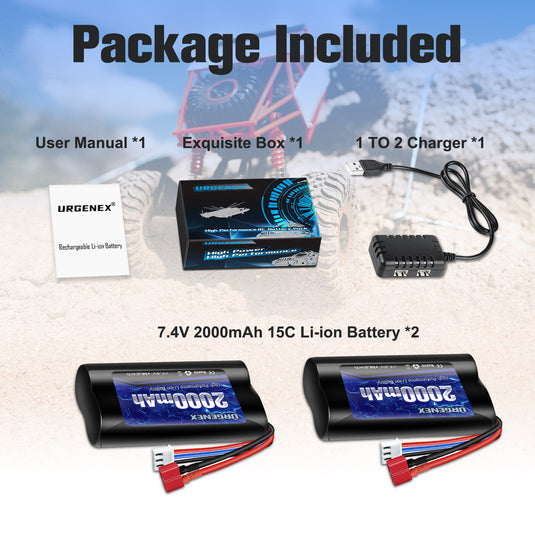 7.4 V Li-ion Battery 2000mAh High Capacity 15C with Deans T Plug