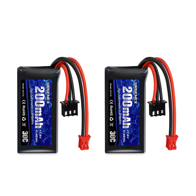 Load image into Gallery viewer, URGENEX 2S 30C 7.4V 200mAh Rechargeable Light Lipo Battery with PH2.0 Plug, Low Internal Efficient Energy Fit for Axial SCX30 Jeep Wrangler JLU, Ford Bronco &amp; Chevrolet K10 RC Crawlers
