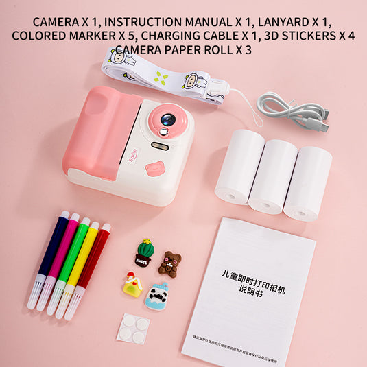Kids Instant Print Camera - 1200W HD Dual Lens Selfie Camera with 2.4" Screen & 10x Zoom, Zero Ink Thermal Printer, Digital Video Camera Toy for Boys & Girls Birthday Gift