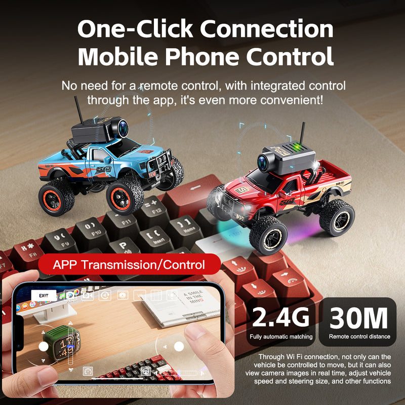 Load image into Gallery viewer, 1:64 Mini FPV RC Off-Road Truck with FPV Camera &amp; LCD Screen Remote, 4WD Pocket Remote Control Car, APP Control, 3-Speed Adjustable, All-Terrain Micro Vehicle

