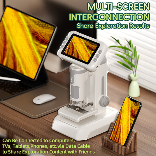Kids Digital Microscope with 3-Mode Design, Handheld & Desktop Portable Microscope, 100-1600X Magnification, Multi-Screen Connection to Phone/TV, Photo & Video, STEM Science Kit for Kids 8-12