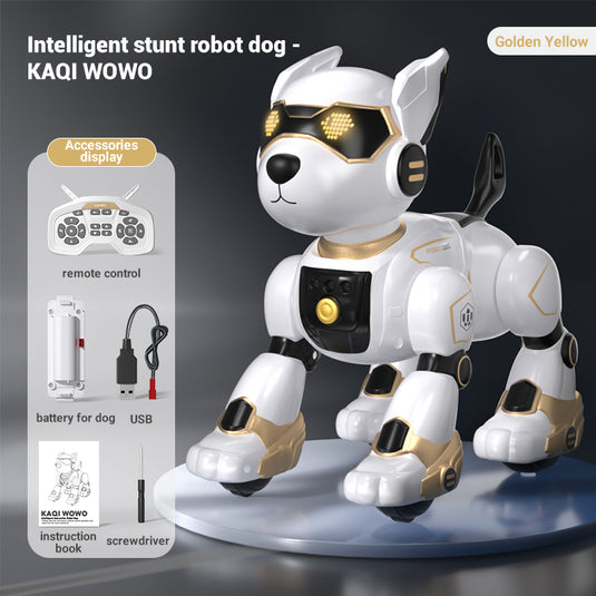 RC Robot Dog Toy for Kids, Intelligent Remote Control Stunt Dog with Voice Control & Programable Functions, Interactive Electronic Pet Puppy Sings, Dances, Plays Bedtime Stories