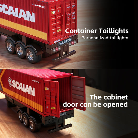 WLtech XK 1:64 Remote Control Container Truck, 2.4G 4WD Mini RC Semi-Tractor Trailer with Detachable Cabinet, 3-Speed Adjustable Drift & Racing Mode, LED Lights, Horn Sound & Type-C Rechargeable