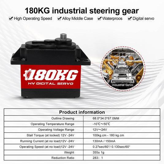 H-BLS1800 Brushless Servo with Full Aluminum Case, 180kg·cm Torque, 360° Rotation,1 Pack（Direct Factory Sale）