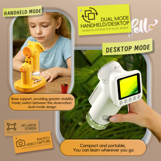 JJRC Children’s HD Digital Microscope - Dual Mode Handheld & Desktop Science Experiment Kit, 1080P Photo/Video, Adjustable Focus & Zoom, Educational STEM Toy for Boys & Girls