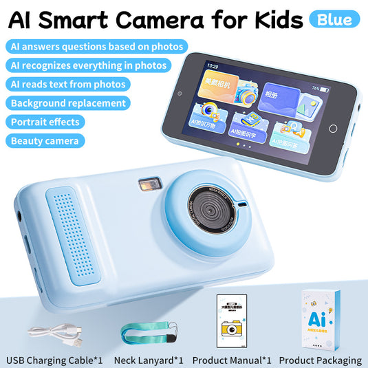 AI Smart Camera for Kids - Intelligent Learning Camera with AI Object Recognition, Voice Q&A, Dual Selfie Lens & Beauty Filter, Educational STEM Toy with Background Replacement