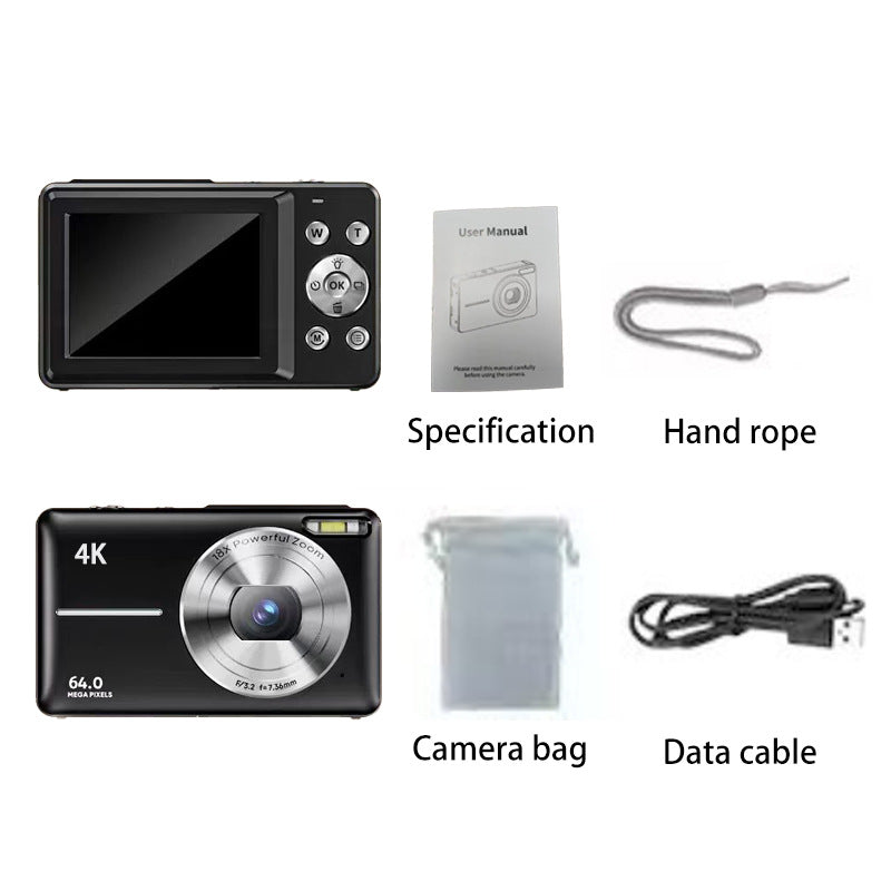 Load image into Gallery viewer, 4K digital camera, 64MP, 18x optical zoom, Vlog camera, excellent for beginner photographers, portable travel camera kit,  making it an ideal photography gift.
