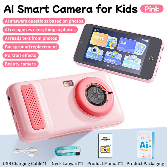 AI Smart Camera for Kids - Intelligent Learning Camera with AI Object Recognition, Voice Q&A, Dual Selfie Lens & Beauty Filter, Educational STEM Toy with Background Replacement