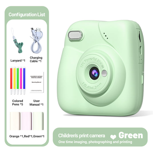 Instant Print Camera for Kids, 1080P HD Digital Video Camera with 10X Digital Zoom, 2.4-inch Screen, Portable MP3 Player, Zero Ink Thermal Paper, Creative DIY Birthday Gift for Boys and Girls