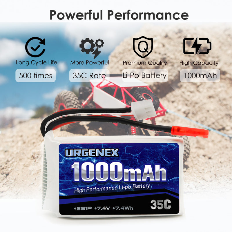 Load image into Gallery viewer, 2S Lipo Battery 7.4v Lipo with JST Plug, RC Lipo Batteries 35C 1000mah Lipo Batteries for WLtoys Rc Cars A949 A959 A969 A979 K929
