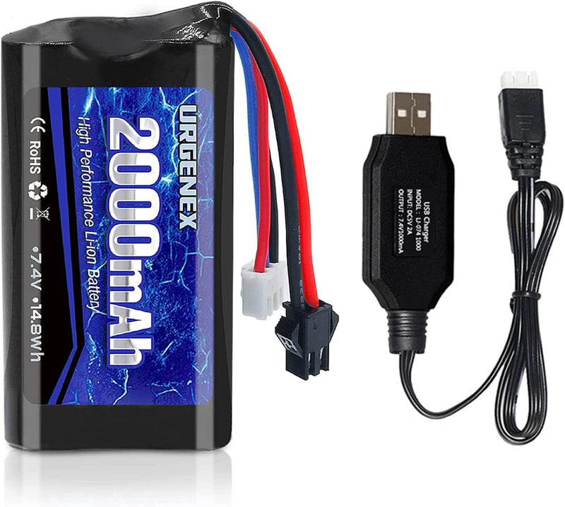 2 x 7.4V 2S 2000mah Li-ion Battery T Plug & JST-XH Plug with USB Charger  for Car