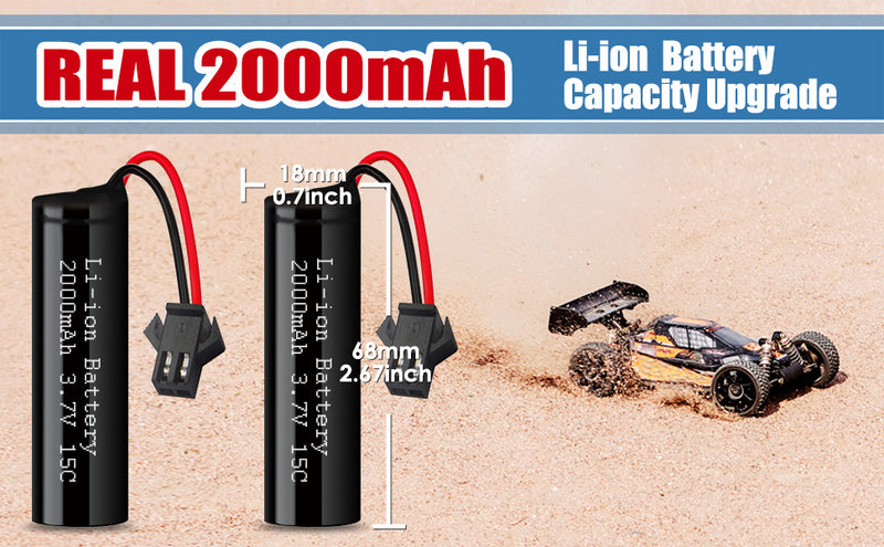 Load image into Gallery viewer, 3.7 V 2000 mAh Li-ion Battery for DEERC DE45 DE42 Remote Control Cars with SM-2P Plug
