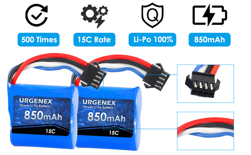 Load image into Gallery viewer, UDI001 UDI008 RC Battery with Charger - Lipo Battery 850mAh 7.4V(2 x 3.7V) RC Boat Battery with SM-4P Plug
