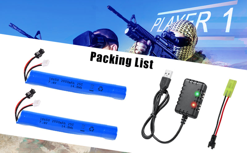 Load image into Gallery viewer, Gel Blaster Battery 7.4V 2000mAh SM2P Plug Airsoft Battery
