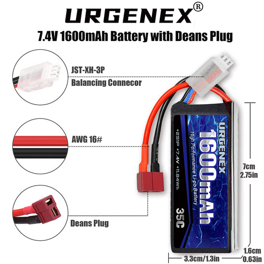WLtoys RC Battery- 7.4V 1600mAh with Deans T Plug 35C