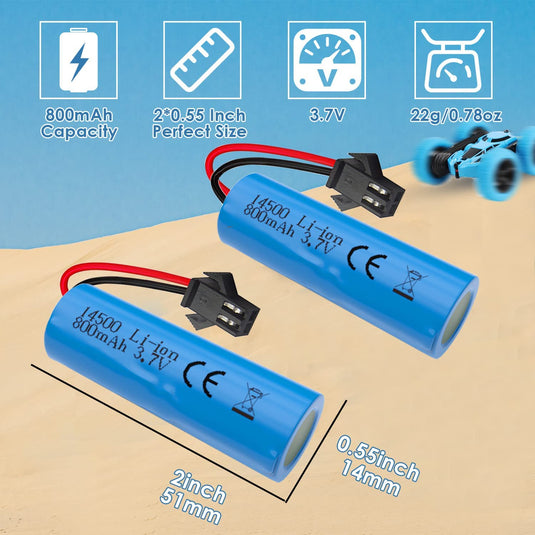 2PCS 3.7V 500mAh Lithium Battery 14500 with USB Charger for E35