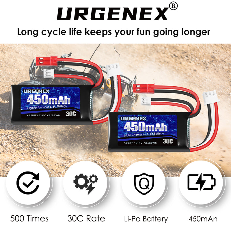 Load image into Gallery viewer, 2S 7.4V 30C 450mAh Rechargeable Lipo Battery with JST &amp; PH2.0 Plug Fit for Axial SCX24
