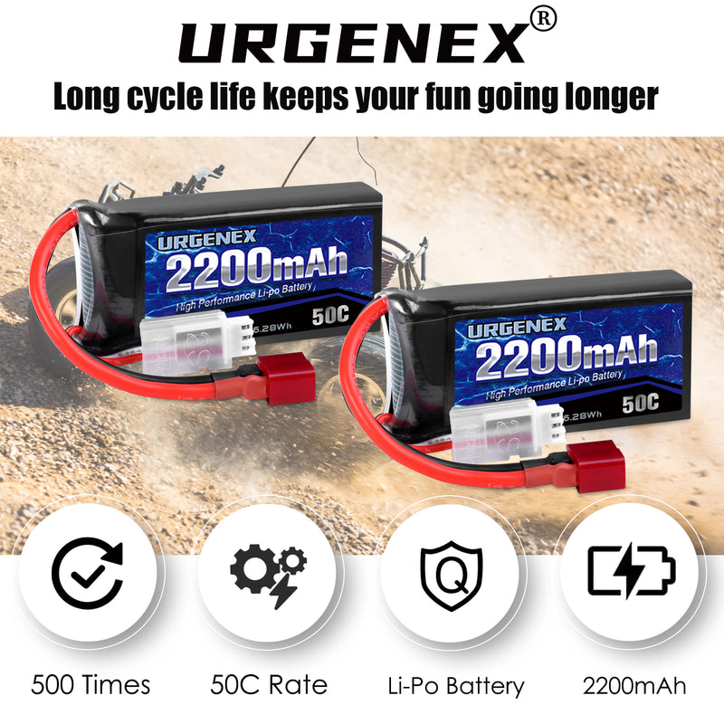 Load image into Gallery viewer, URGENEX 7.4V 2200mAh 50C High Discharge Rate Lipo Battery with Deans T Plug
