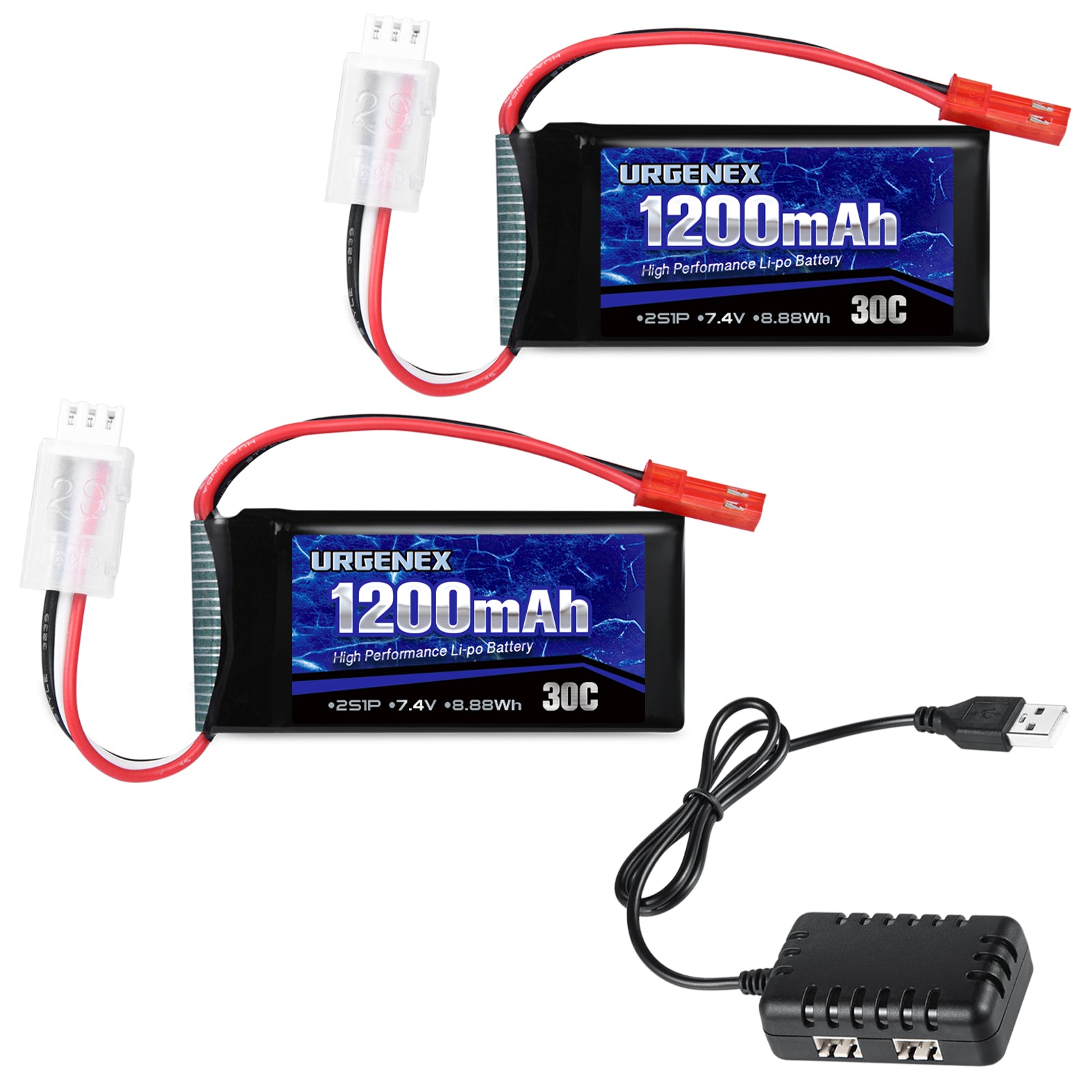 URGENEX 7.4V 1400mAh 60C Lipo Battery For Airsoft - Dean-Style T Plug, High Discharge Rate