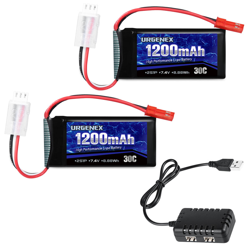 Load image into Gallery viewer, URGENEX 7.4V 1200mAh RC Car Battery, Rechargeable Lipo Battery with JST Plug 1200mAh 30C
