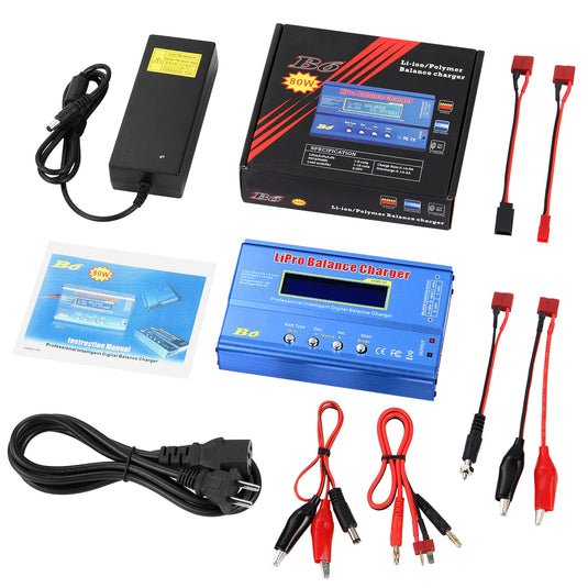 B6 Balance Charger 80W 6A RC Battery Charger for LiPo/Li-ion/Life Battery (1-6S) NiMH/NiCd (1-15S)/Pb Batteries Professional RC Hobby Batteries Balance Charger Discharger with AC Power Adapter