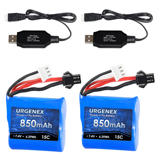 URGENEX RC Boats Battery 7.4V 850mAh with SM-2P Plug Fit for Skytech RC Boats
