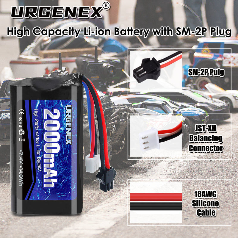 Load image into Gallery viewer, URGENEX 2000mAh High Capacity Li-ion Battery for Wpl RC Cars Trucks
