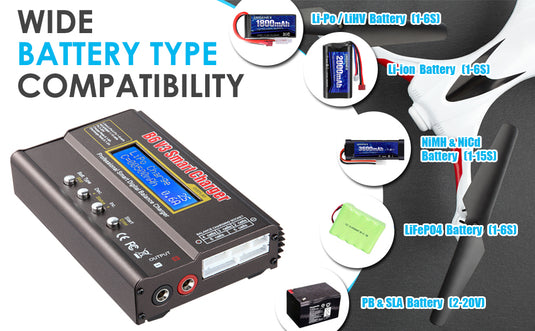 B6 V3 Balance Charger 80W 6A RC Battery Charger for LiPo/Li-ion/LiHv/Life Battery (1-6S) NiMH/NiCd (1-15S)/Pb Batteries Professional RC Hobby Batteries Balance Charger Discharger with AC Power Adapter