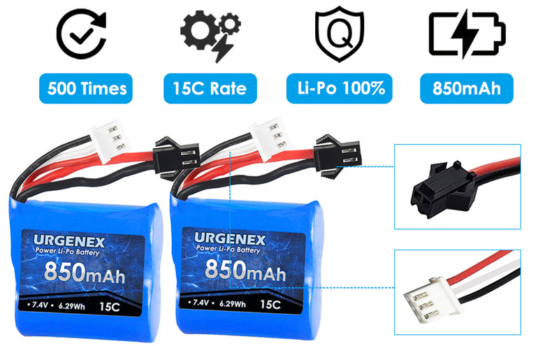 Load image into Gallery viewer, URGENEX RC Boats Battery 7.4V 850mAh with SM-2P Plug Fit for Skytech RC Boats
