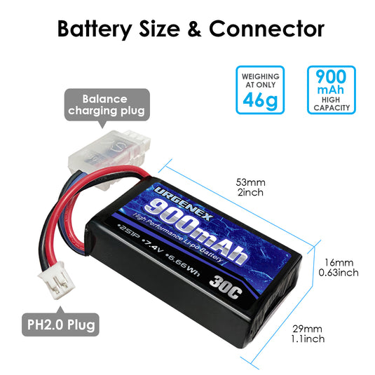 Urgenex 2S Lipo Battery 7.4V Lipo, Rc Lipo Batteries 35C 1600Mah Lipo  Batteries
