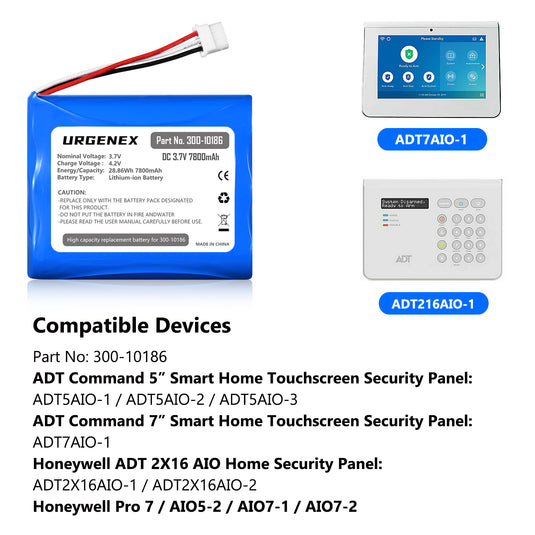 7800mAh ADT Replacement Battery for 300-10186 (3.6v / 3.7v / 4.2v) ADT command smart security panel