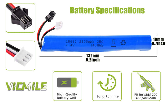 Gel Blaster Battery Upgraded 2800mAh SM2P Plug 7.4V Airsoft Battery