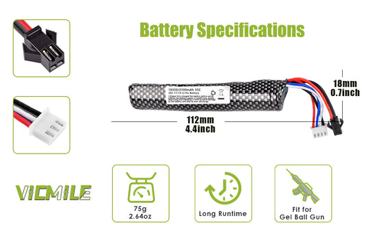 Gel Blaster Battery 11.1V 2100mAh SM2P Plug 35C High Discharge Rate Airsoft Battery