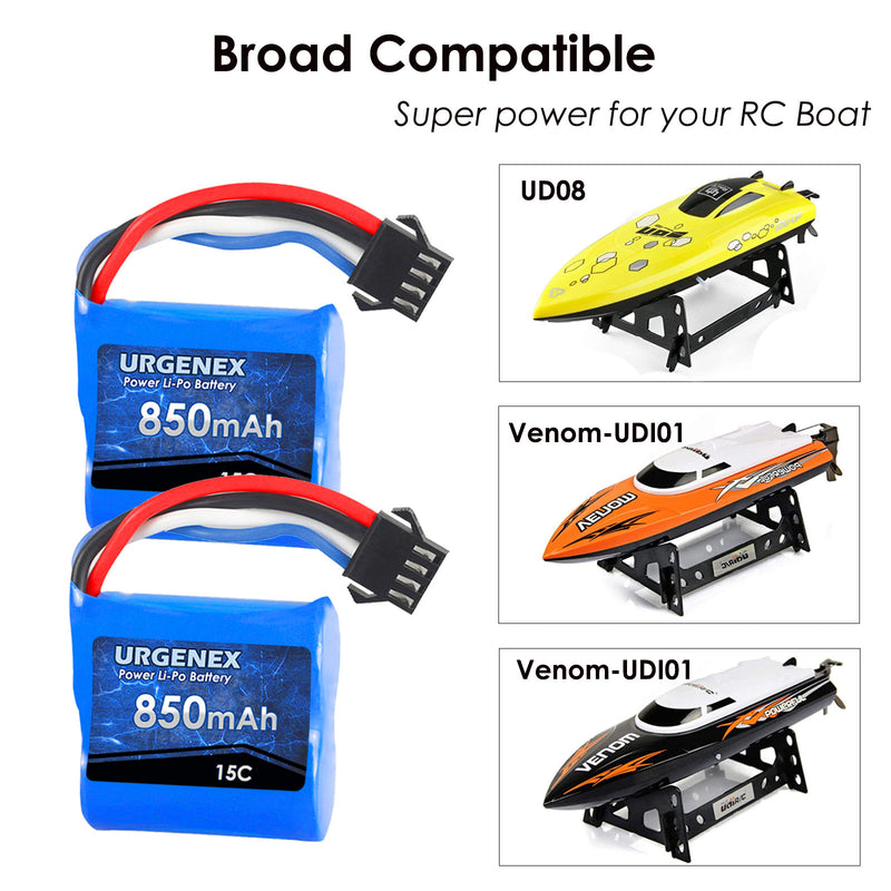 Load image into Gallery viewer, UDI001 UDI008 RC Battery with Charger - Lipo Battery 850mAh 7.4V(2 x 3.7V) RC Boat Battery with SM-4P Plug
